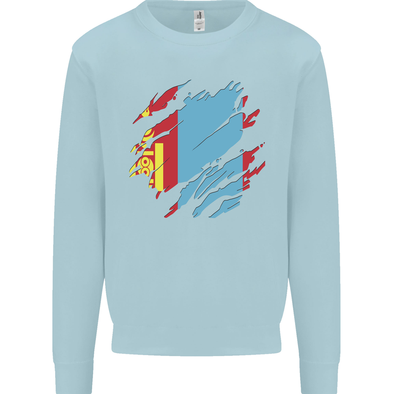 Torn Mongolia Flag Mongolian Day Football Mens Sweatshirt Jumper Light Blue