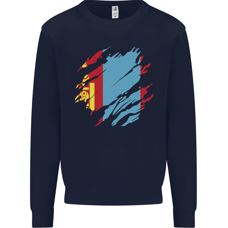 Torn Mongolia Flag Mongolian Day Football Mens Sweatshirt Jumper Navy Blue