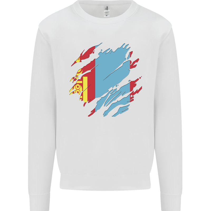 Torn Mongolia Flag Mongolian Day Football Mens Sweatshirt Jumper White
