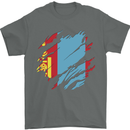 Torn Mongolia Flag Mongolian Day Football Mens T-Shirt 100% Cotton Charcoal