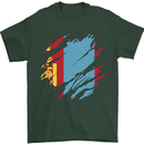 Torn Mongolia Flag Mongolian Day Football Mens T-Shirt 100% Cotton Forest Green