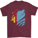 Torn Mongolia Flag Mongolian Day Football Mens T-Shirt 100% Cotton Maroon