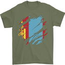 Torn Mongolia Flag Mongolian Day Football Mens T-Shirt 100% Cotton Military Green