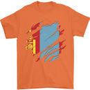Torn Mongolia Flag Mongolian Day Football Mens T-Shirt 100% Cotton Orange