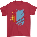 Torn Mongolia Flag Mongolian Day Football Mens T-Shirt 100% Cotton Red