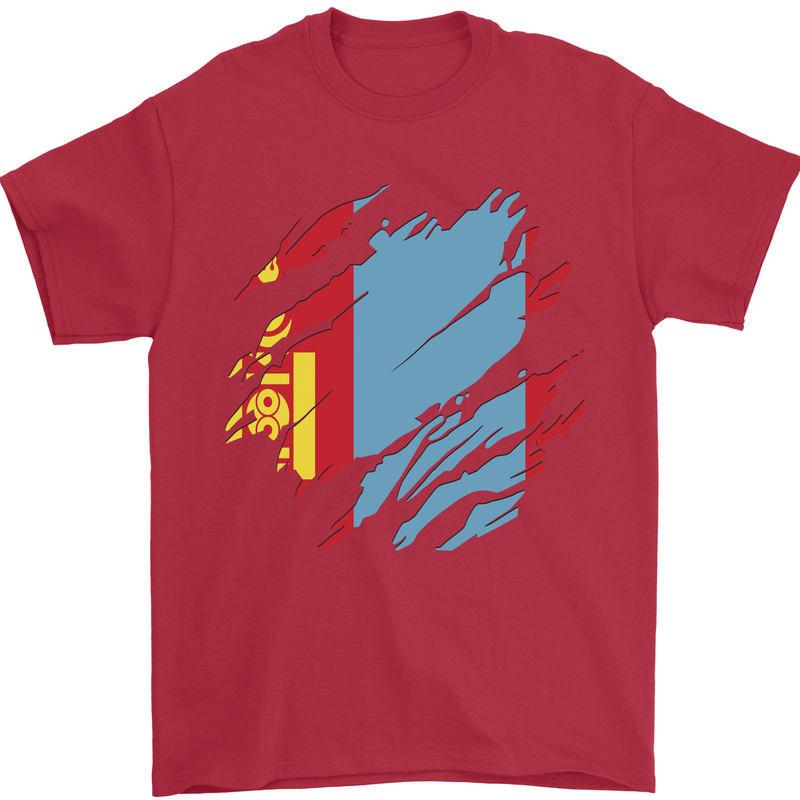 Torn Mongolia Flag Mongolian Day Football Mens T-Shirt 100% Cotton Red