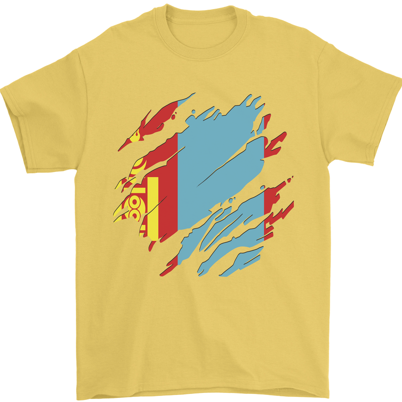 Torn Mongolia Flag Mongolian Day Football Mens T-Shirt 100% Cotton Yellow