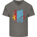 Torn Mongolia Flag Mongolian Day Football Mens V-Neck Cotton T-Shirt Charcoal