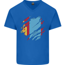 Torn Mongolia Flag Mongolian Day Football Mens V-Neck Cotton T-Shirt Royal Blue