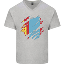 Torn Mongolia Flag Mongolian Day Football Mens V-Neck Cotton T-Shirt Sports Grey