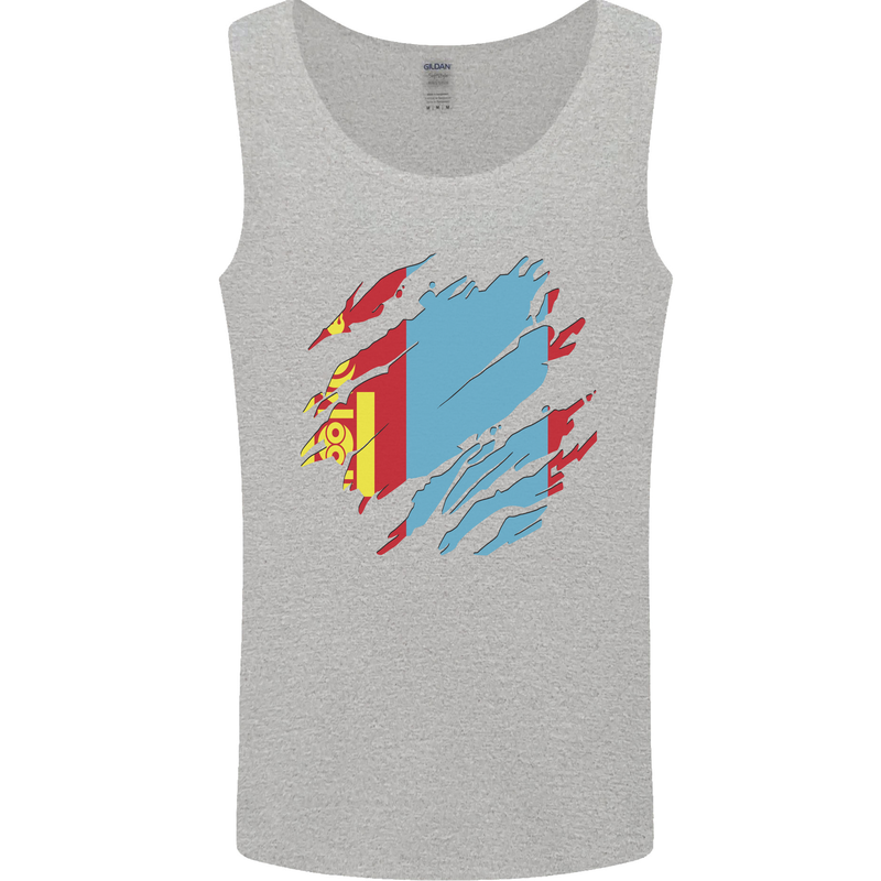 Torn Mongolia Flag Mongolian Day Football Mens Vest Tank Top Sports Grey