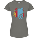 Torn Mongolia Flag Mongolian Day Football Womens Petite Cut T-Shirt Charcoal