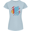 Torn Mongolia Flag Mongolian Day Football Womens Petite Cut T-Shirt Light Blue