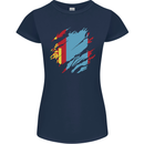 Torn Mongolia Flag Mongolian Day Football Womens Petite Cut T-Shirt Navy Blue
