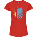 Torn Mongolia Flag Mongolian Day Football Womens Petite Cut T-Shirt Red