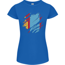 Torn Mongolia Flag Mongolian Day Football Womens Petite Cut T-Shirt Royal Blue