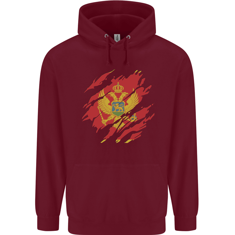Torn Montenegro Flag Montenegrin Day Football Childrens Kids Hoodie Maroon