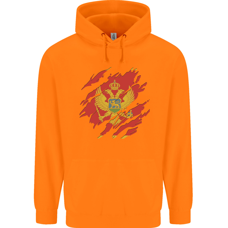 Torn Montenegro Flag Montenegrin Day Football Childrens Kids Hoodie Orange