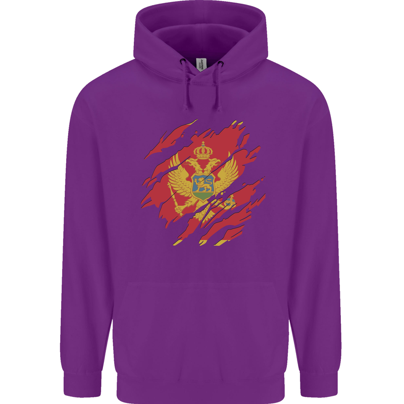 Torn Montenegro Flag Montenegrin Day Football Childrens Kids Hoodie Purple