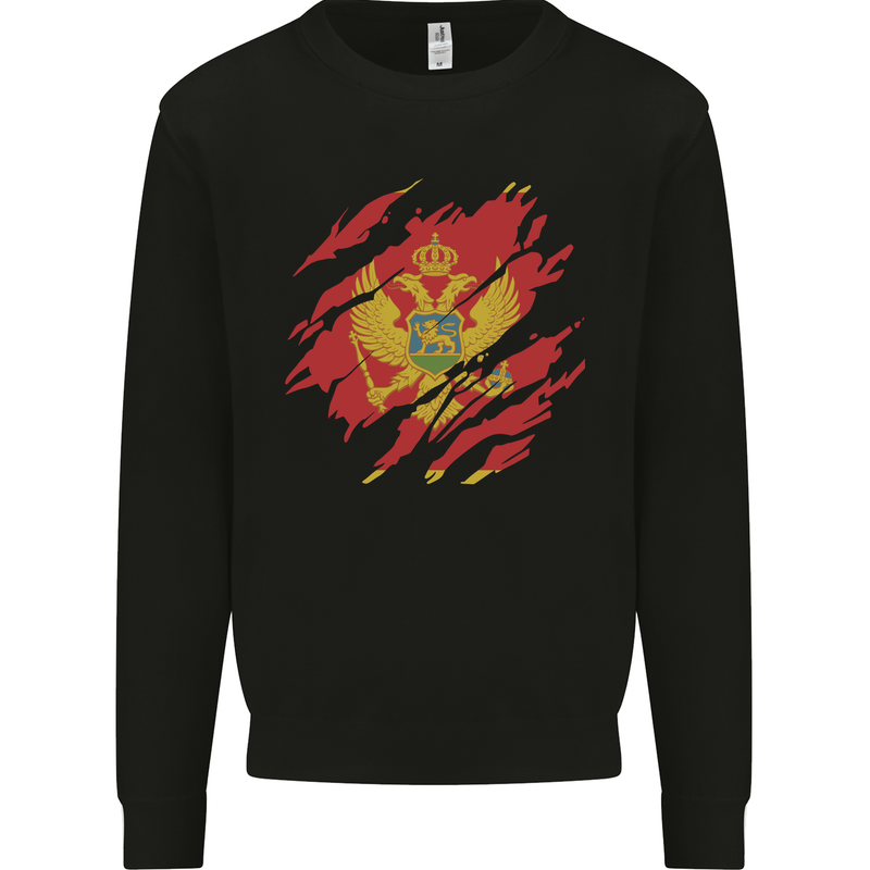 Torn Montenegro Flag Montenegrin Day Football Kids Sweatshirt Jumper Black