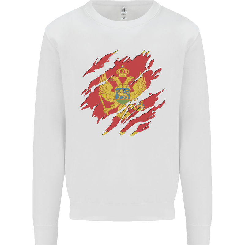 Torn Montenegro Flag Montenegrin Day Football Kids Sweatshirt Jumper White