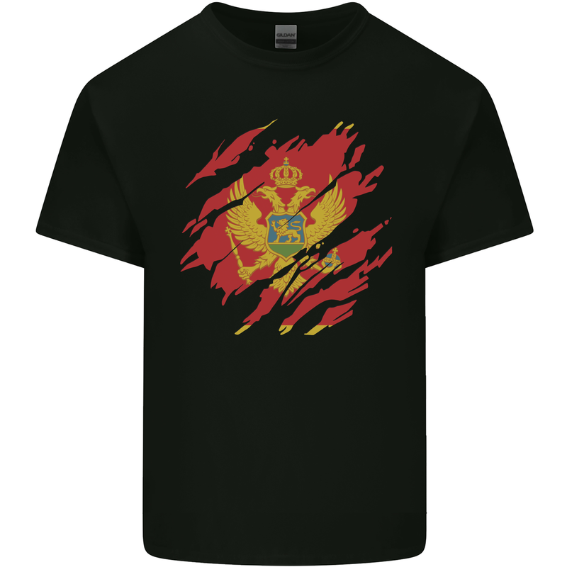 Torn Montenegro Flag Montenegrin Day Football Kids T-Shirt Childrens Black