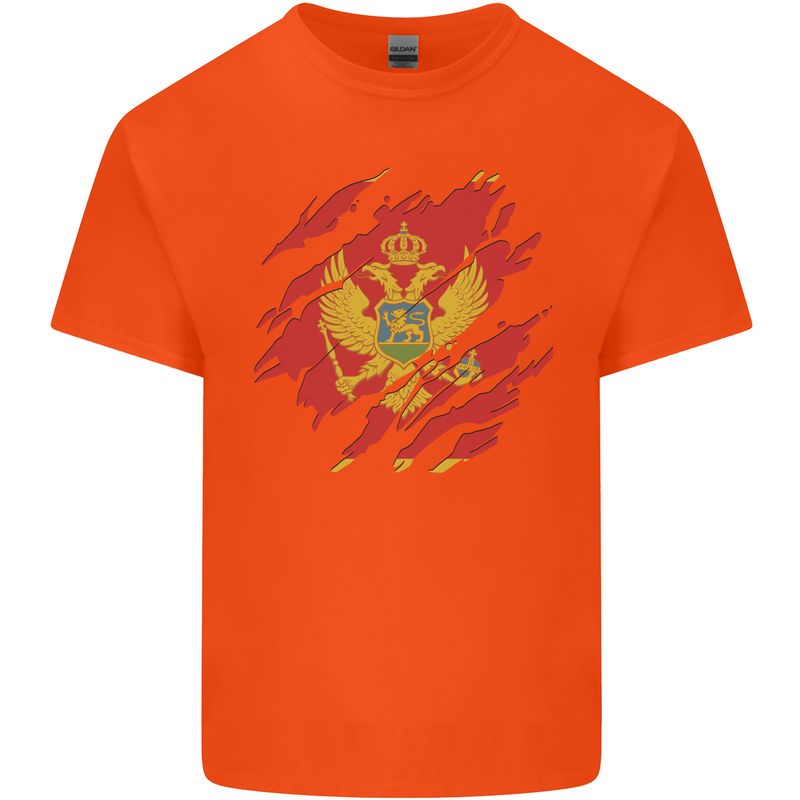 Torn Montenegro Flag Montenegrin Day Football Kids T-Shirt Childrens Orange
