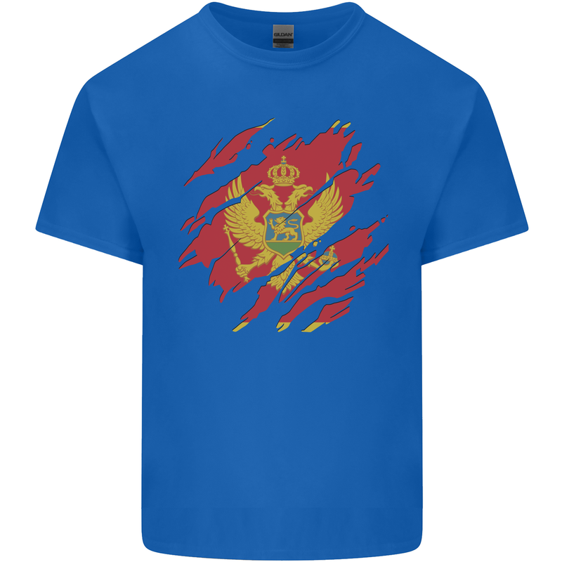 Torn Montenegro Flag Montenegrin Day Football Kids T-Shirt Childrens Royal Blue