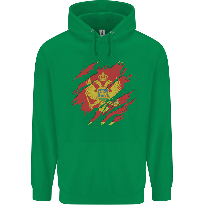 Torn Montenegro Flag Montenegrin Day Football Mens 80% Cotton Hoodie Irish Green