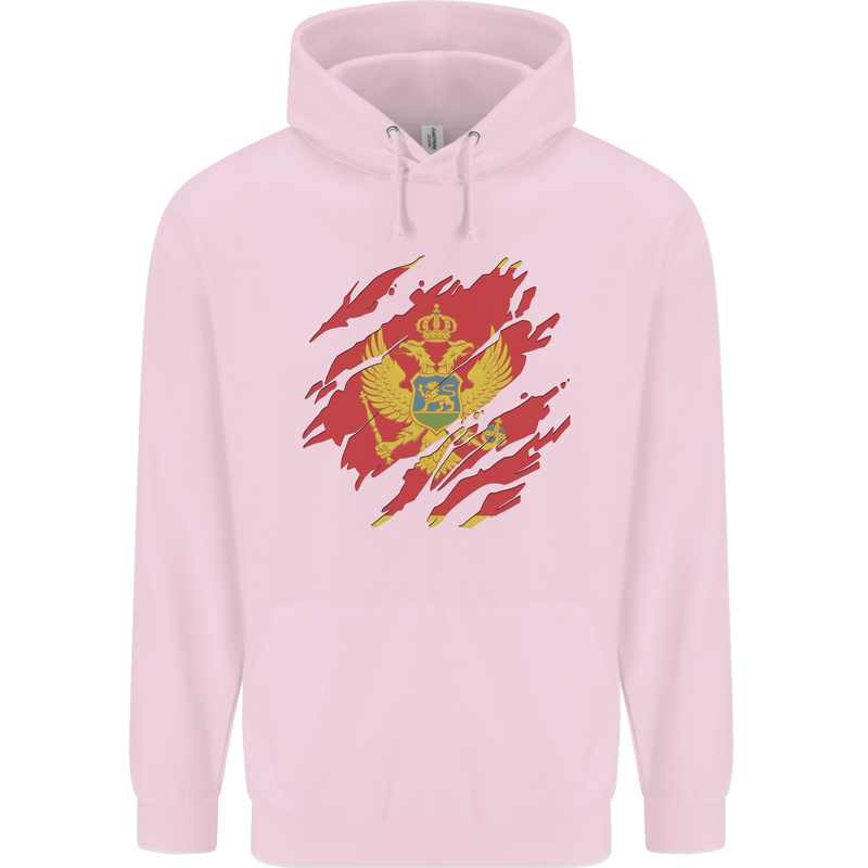 Torn Montenegro Flag Montenegrin Day Football Mens 80% Cotton Hoodie Light Pink