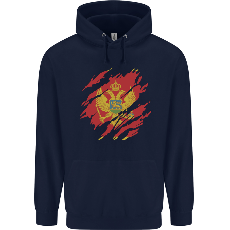 Torn Montenegro Flag Montenegrin Day Football Mens 80% Cotton Hoodie Navy Blue