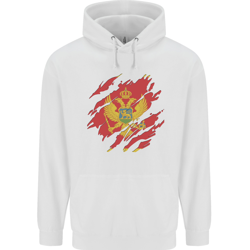 Torn Montenegro Flag Montenegrin Day Football Mens 80% Cotton Hoodie White