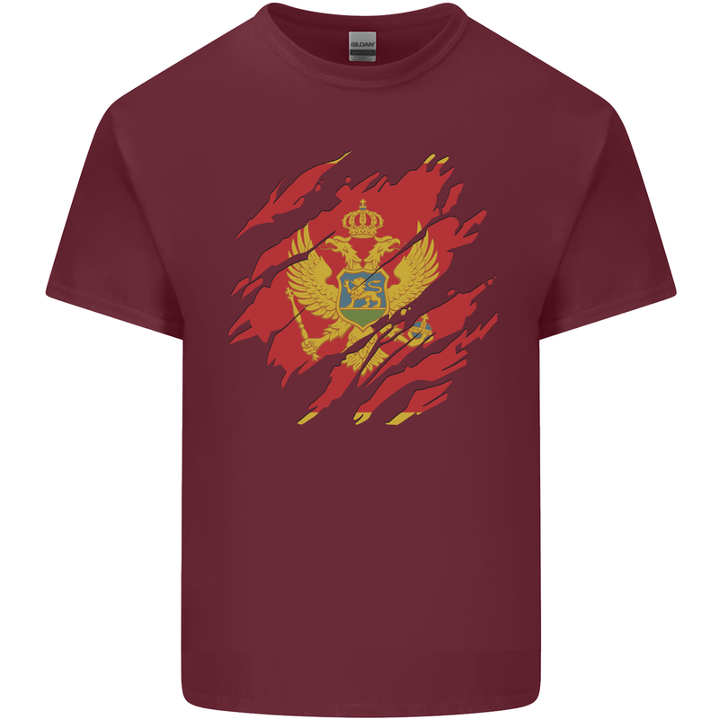 Torn Montenegro Flag Montenegrin Day Football Mens Cotton T-Shirt Tee Top Maroon