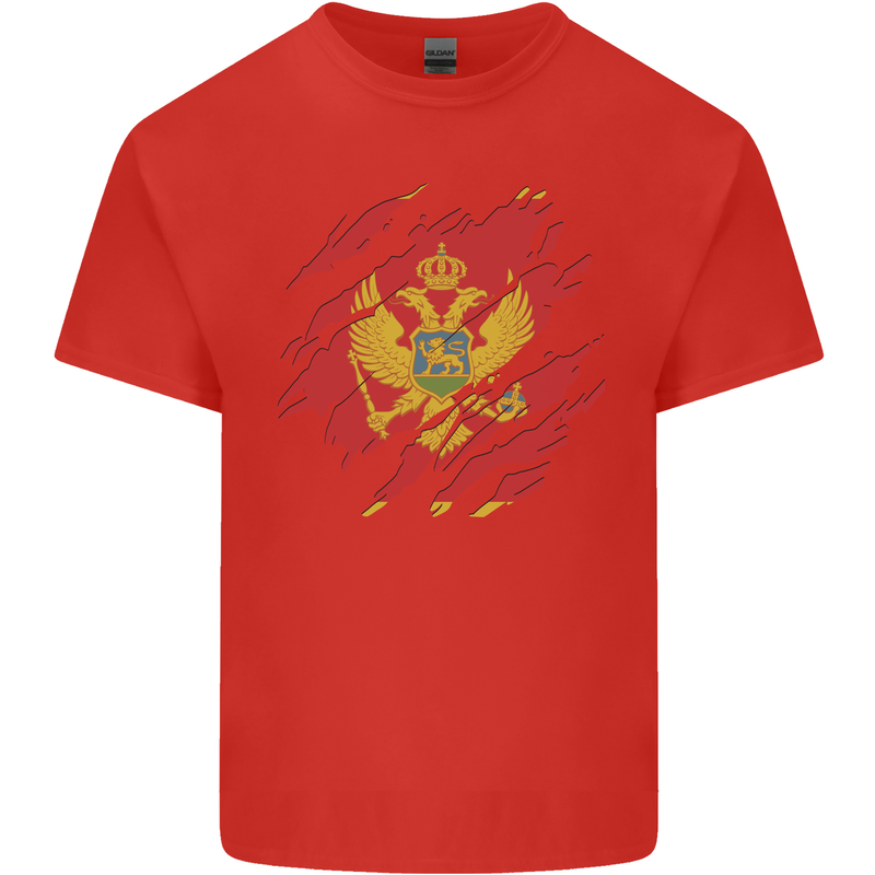 Torn Montenegro Flag Montenegrin Day Football Mens Cotton T-Shirt Tee Top Red