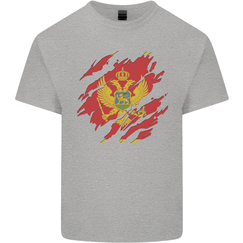 Torn Montenegro Flag Montenegrin Day Football Mens Cotton T-Shirt Tee Top Sports Grey