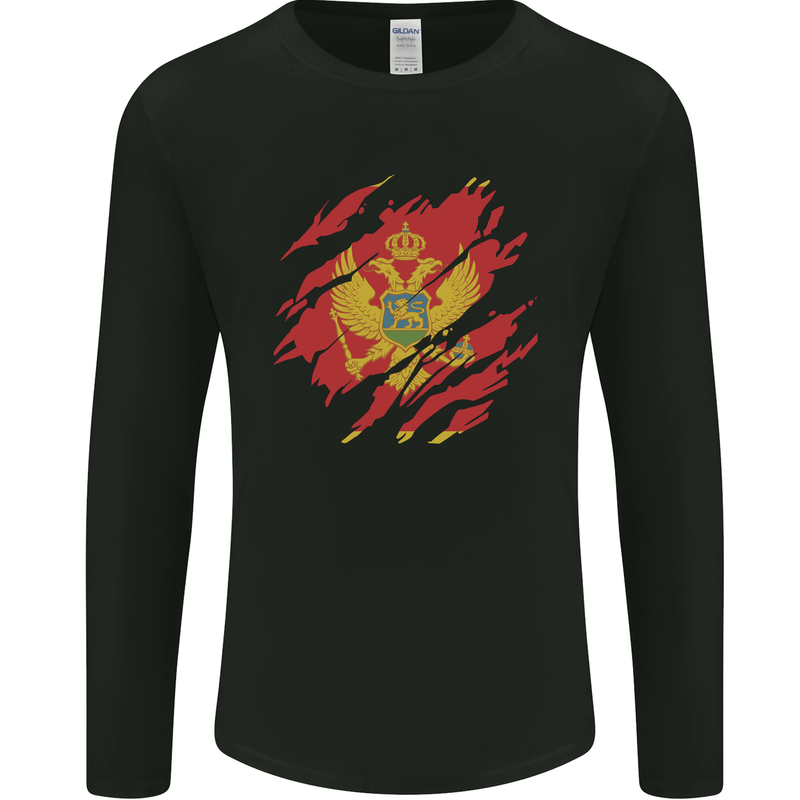 Torn Montenegro Flag Montenegrin Day Football Mens Long Sleeve T-Shirt Black