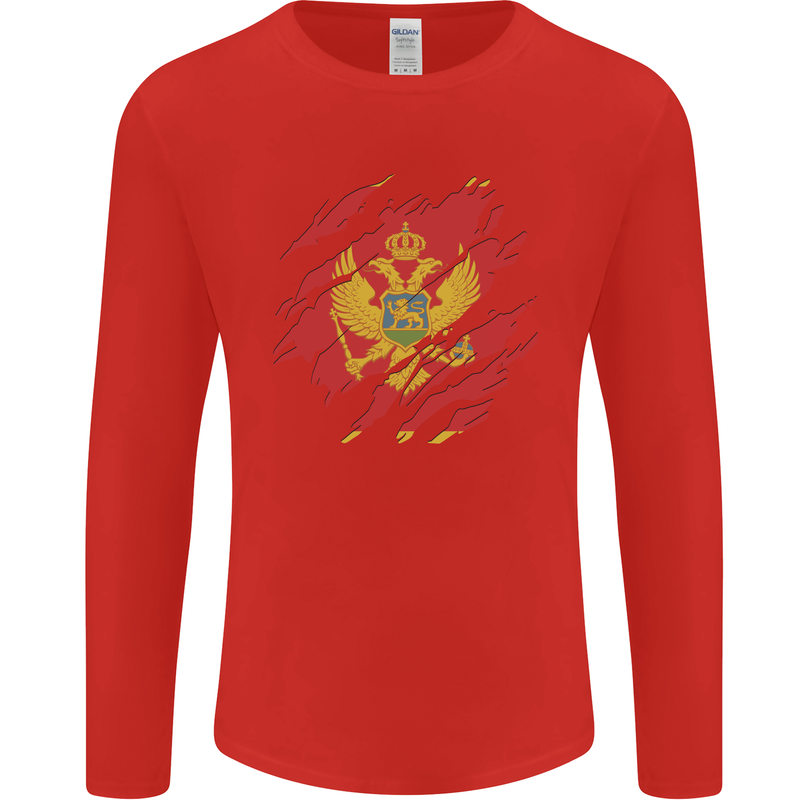 Torn Montenegro Flag Montenegrin Day Football Mens Long Sleeve T-Shirt Red