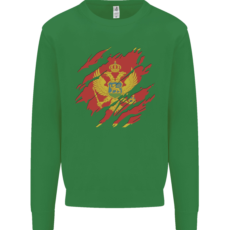Torn Montenegro Flag Montenegrin Day Football Mens Sweatshirt Jumper Irish Green