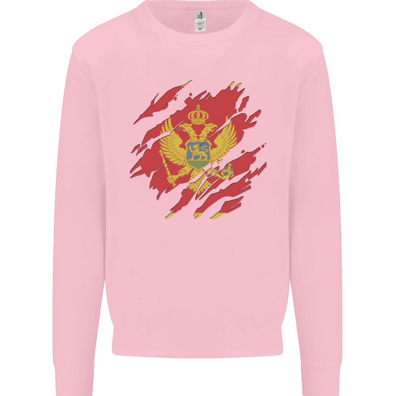 Torn Montenegro Flag Montenegrin Day Football Mens Sweatshirt Jumper Light Pink
