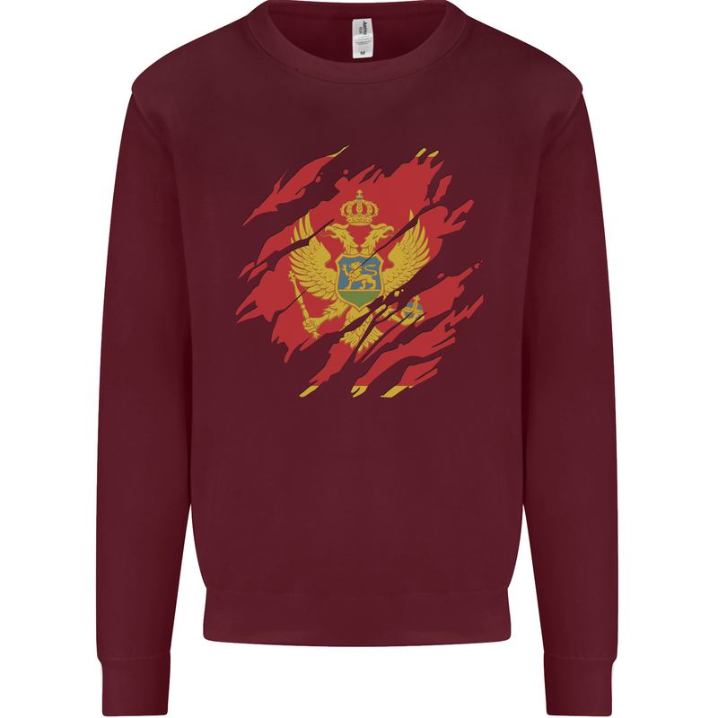 Torn Montenegro Flag Montenegrin Day Football Mens Sweatshirt Jumper Maroon