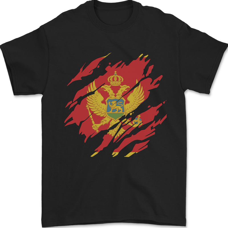 Torn Montenegro Flag Montenegrin Day Football Mens T-Shirt 100% Cotton Black