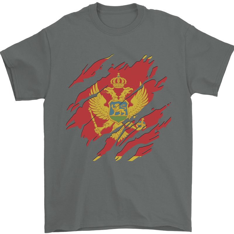 Torn Montenegro Flag Montenegrin Day Football Mens T-Shirt 100% Cotton Charcoal