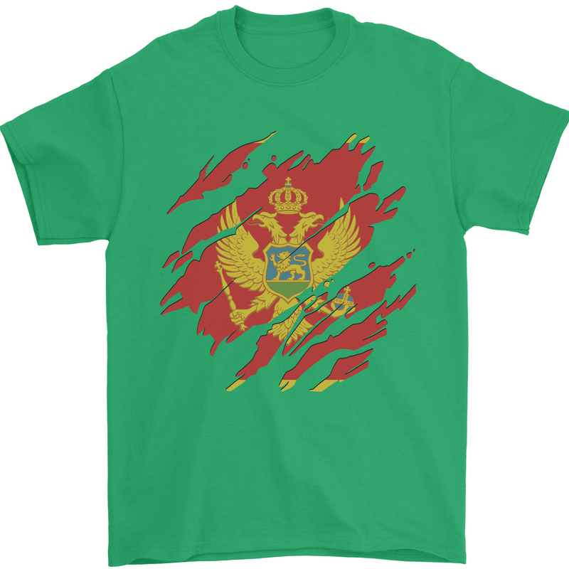 Torn Montenegro Flag Montenegrin Day Football Mens T-Shirt 100% Cotton Irish Green