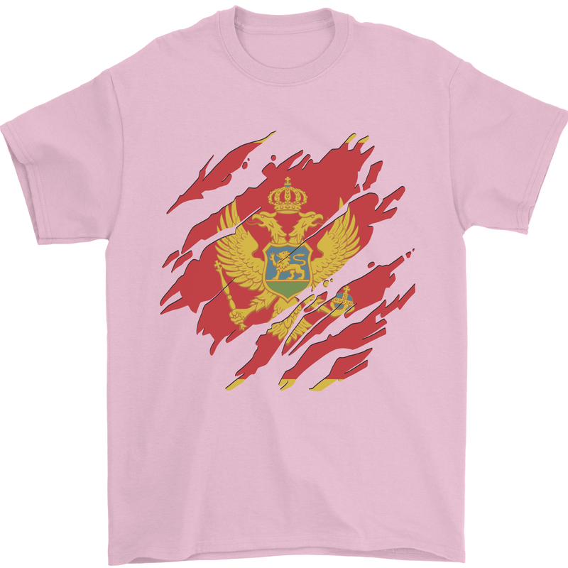 Torn Montenegro Flag Montenegrin Day Football Mens T-Shirt 100% Cotton Light Pink