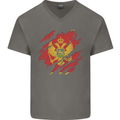 Torn Montenegro Flag Montenegrin Day Football Mens V-Neck Cotton T-Shirt Charcoal