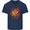 Torn Montenegro Flag Montenegrin Day Football Mens V-Neck Cotton T-Shirt Navy Blue