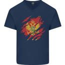 Torn Montenegro Flag Montenegrin Day Football Mens V-Neck Cotton T-Shirt Navy Blue