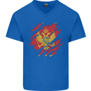 Torn Montenegro Flag Montenegrin Day Football Mens V-Neck Cotton T-Shirt Royal Blue