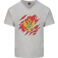 Torn Montenegro Flag Montenegrin Day Football Mens V-Neck Cotton T-Shirt Sports Grey