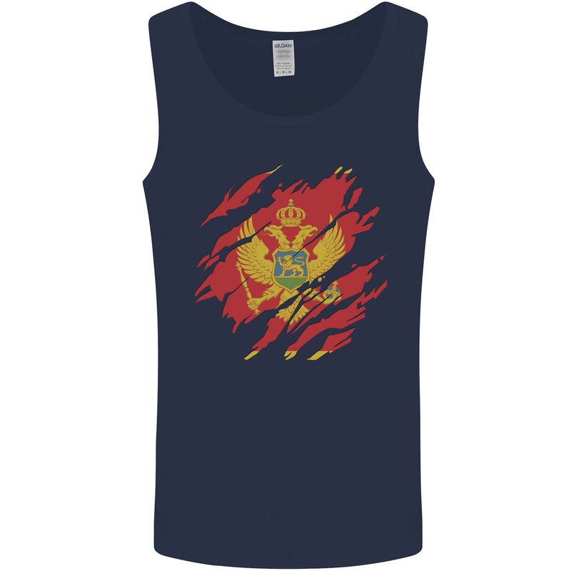 Torn Montenegro Flag Montenegrin Day Football Mens Vest Tank Top Navy Blue